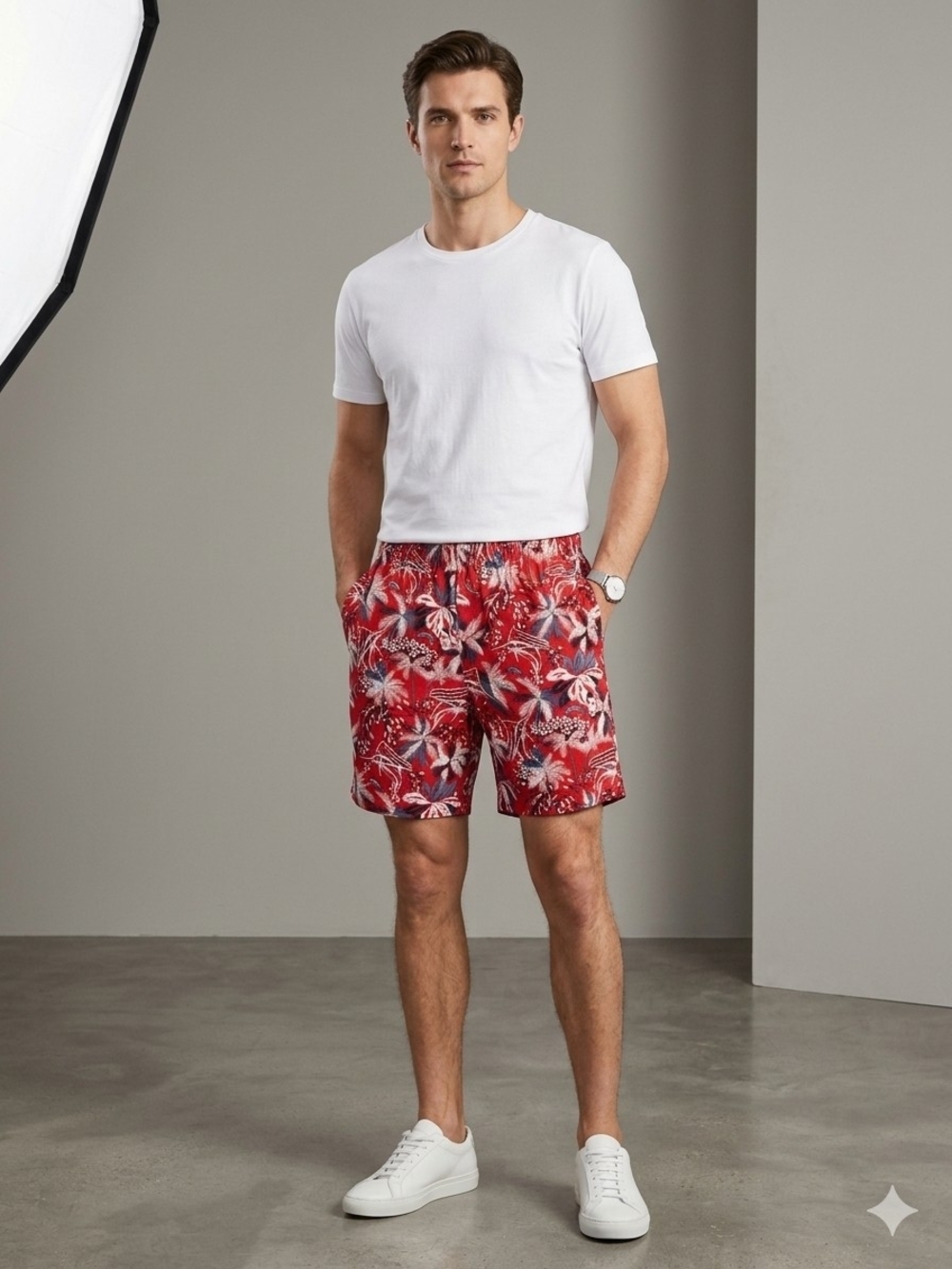 Columbia Red Tropical Print Swim Trunks